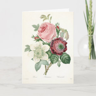 Botanical Vintage Watercolor Rose Anemone Bouquet  Holiday Card