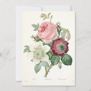 Botanical Vintage Watercolor Rose Anemone Bouquet  Holiday Card