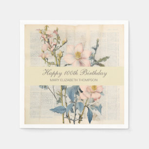 Botanical Vintaqe Wildflower 100th Birthday Napkin