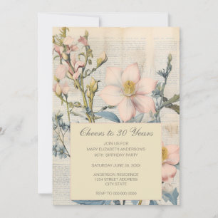  Botanical Vintaqe Wildflower 30th Birthday Invitation