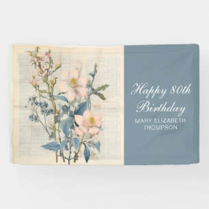  Botanical Vintaqe Wildflower 80th Birthday Banner
