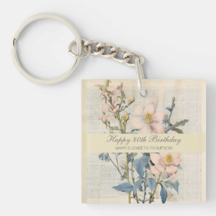 Botanical Vintaqe Wildflower 80th Birthday Key Ring