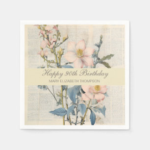  Botanical Vintaqe Wildflower 90th Birthday Napkin