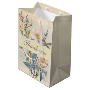 Botanical Vintaqe Wildflower Thank You  Medium Gift Bag