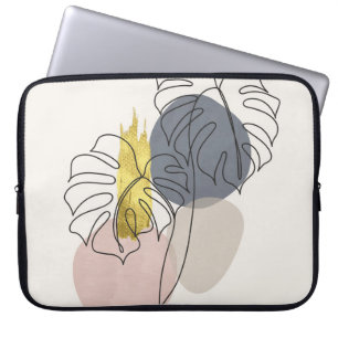 Botanical wall art set. Golden foliage line art dr Laptop Sleeve