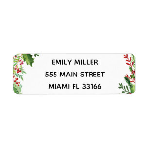 Botanical Watercolor Address Label Green Red Return Address Label