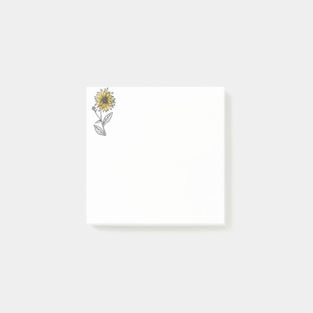 Botanical watercolor aesthetic line art sunflower  post-it notes (Front)