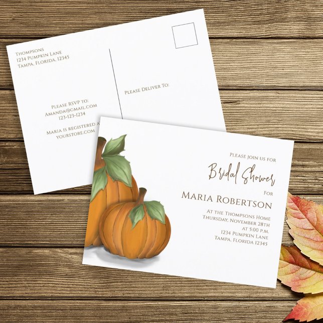 Botanical Watercolor Autumn Pumpkins Bridal Shower Postcard (Creator Uploaded)