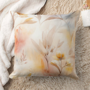 Botanical Watercolor – Blue, Cream & Warm Floral Cushion