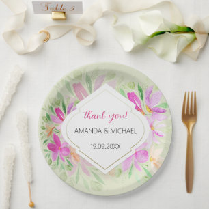 Botanical Watercolor Boho Pink Lilac Floral Paper Plate