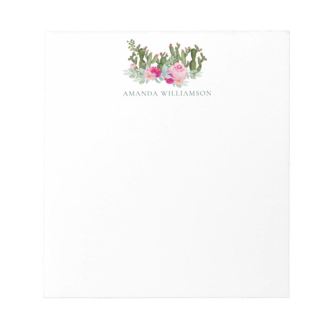 Botanical Watercolor Cactus Personalized Name Notepad (Front)