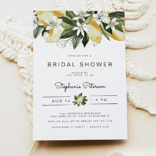 Botanical Watercolor Citrus Lemon Floral Bridal Invitation