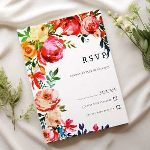 Botanical watercolor colorful floral RSVP Invitation