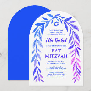 Botanical Watercolor CUSTOM Bar Bat Mitzvah Arch Invitation