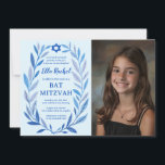Botanical Watercolor CUSTOM PHOTO Bat Bar Mitzvah Invitation<br><div class="desc">Perfect card to announce a bat mitzvah, bar mitzvah or other Jewish celebration! Hand drawn delicate leaf trame art for you! FULLY CUSTOMIZABLE! Click on “Personalise” above to edit the text, add your photo. Click "edit using design tool" to adjust the fonts, colours and placements. Also you can easily change...</div>