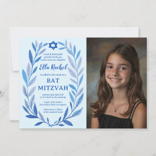 Botanical Watercolor CUSTOM PHOTO Bat Bar Mitzvah Invitation