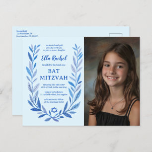 Botanical Watercolor CUSTOM PHOTO Bat Bar Mitzvah Postcard