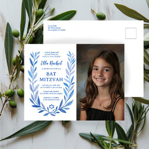 Botanical Watercolor CUSTOM PHOTO Bat Bar Mitzvah Postcard