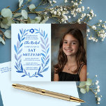 Botanical Watercolor CUSTOM PHOTO Bat Bar Mitzvah Postcard<br><div class="desc">Perfect postcard to announce a bat mitzvah, bar mitzvah or other Jewish celebration! Hand drawn delicate leaf trame art for you! FULLY CUSTOMIZABLE! Click on “Personalise” above to edit the text, add your photo, and edit the return address on the back side. Click "edit using design tool" to adjust the...</div>