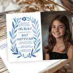 Botanical Watercolor CUSTOM PHOTO Bat Bar Mitzvah Postcard<br><div class="desc">Perfect postcard to announce a bat mitzvah, bar mitzvah or other Jewish celebration! Hand drawn delicate leaf trame art for you! FULLY CUSTOMIZABLE! Click on “Personalise” above to edit the text, add your photo, and edit the return address on the back side. Click "edit using design tool" to adjust the...</div>