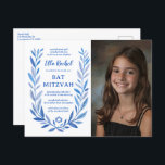 Botanical Watercolor CUSTOM PHOTO Bat Bar Mitzvah Postcard<br><div class="desc">Perfect postcard to announce a bat mitzvah, bar mitzvah or other Jewish celebration! Hand drawn delicate leaf trame art for you! FULLY CUSTOMIZABLE! Click on “Personalise” above to edit the text, add your photo. Click "edit using design tool" to adjust the fonts, colours and placements. Also available as cards and...</div>