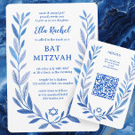 Botanical Watercolor CUSTOM QR Bar Bat Mitzvah Enclosure Card<br><div class="desc">Perfect ENCLOSURE card to announce a bat mitzvah, bar mitzvah or other Jewish celebration! Hand drawn delicate leaf trame art for you! FULLY CUSTOMIZABLE! Click on “Personalise” above to edit the text and add your link to the QR code. Click "edit using design tool" to adjust the fonts, colours and...</div>