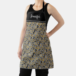 Botanical watercolor daisies monogram name apron