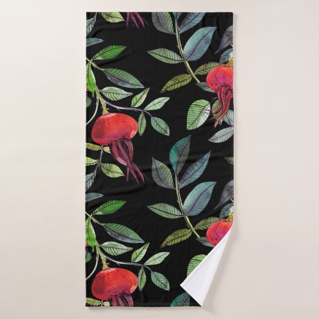 Botanical watercolor drawing dogrose pattern. Brig Bath Towel (Bath Towel)