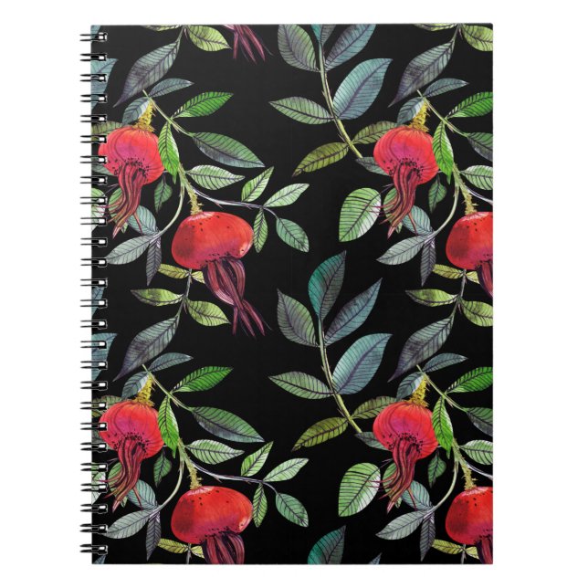 Botanical watercolor drawing dogrose pattern. Brig Notebook (Front)