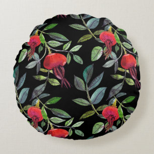 Botanical watercolor drawing dogrose pattern. Brig Round Cushion