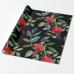 Botanical watercolor drawing dogrose pattern. Brig Wrapping Paper