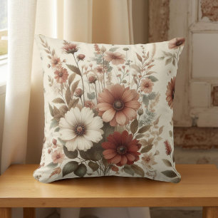 Botanical Watercolor Earthy Autumn Florals  Cushion