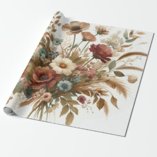 Botanical Watercolor Elegant Autumn Florals  Wrapping Paper