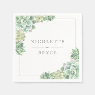 Botanical Watercolor Elegant Succulents Wedding Napkin