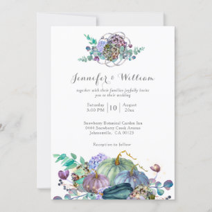 Botanical Watercolor Fall Floral Pumpkin Wedding Invitation