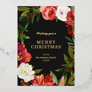 Botanical Watercolor Floral Elegant Christmas Foil Holiday Card