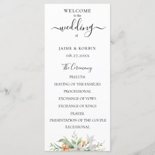 Botanical Watercolor Floral Lily Wedding Program