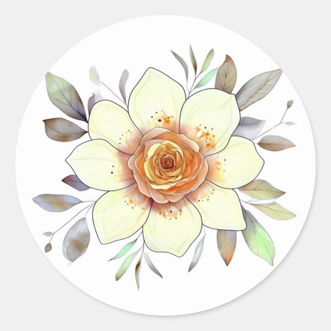 Botanical Watercolor Flower Painting With Foliage Classic Round Sticker (Front)