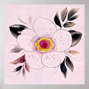 Botanical Watercolor Flower Painting With Foliage Poster