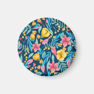 Botanical watercolor: flowers, leaves ornament. magnet