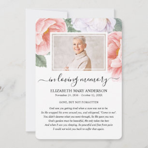 Botanical Watercolor Funeral Sympathy Poem Card