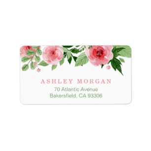 Botanical Watercolor Garden Rose Flowers Label