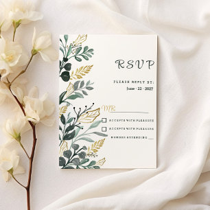 Botanical watercolor green gold greenery RSVP Invitation