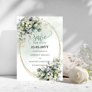 Botanical Watercolor Green Gold Save The Date
