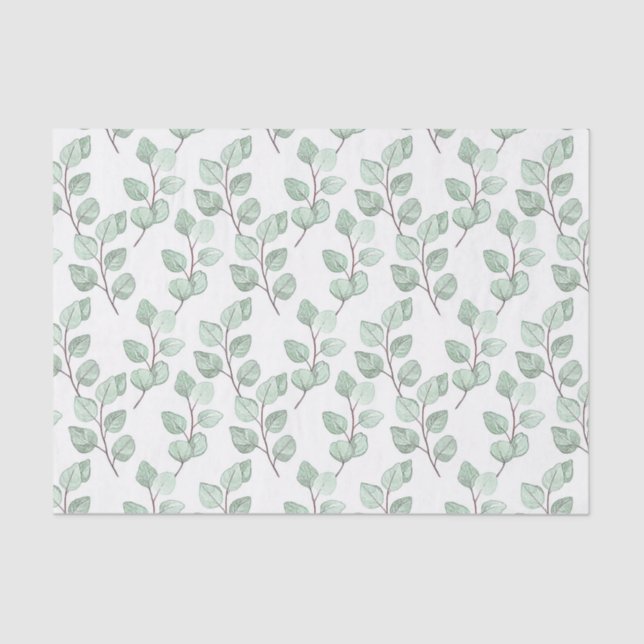 Botanical Watercolor Green Leaves Rustic Foliage  Tissue Paper (Front)