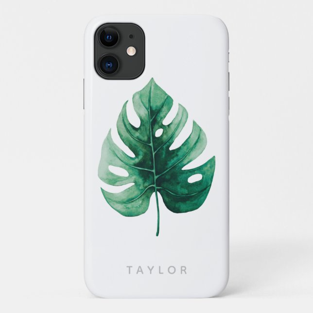 Botanical Watercolor Green Monstera Leaf Case-Mate iPhone Case (Back)
