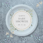 Botanical Watercolor Greenery Blue Baby Boy Shower Paper Plate<br><div class="desc">Featuring delicate watercolor greenery leaves,  these modern blue baby boys' shower,  sprinkle,  or couples shower paper plates can be personalised with your special event details. Designed by Thisisnotme©</div>