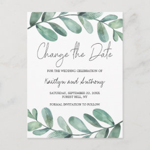 Botanical Watercolor Greenery Eucalyptus Announcem Announcement Postcard