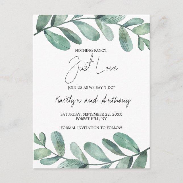 Botanical Watercolor Greenery Eucalyptus Announcem Announcement Postcard (Front)