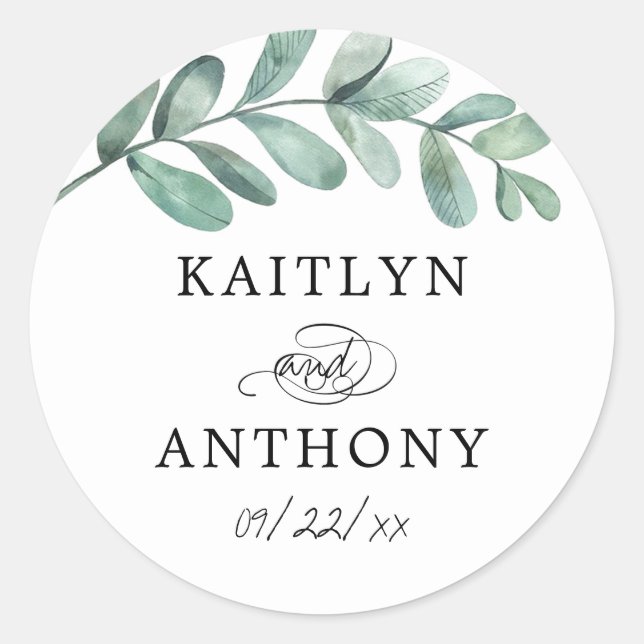 Botanical Watercolor Greenery Eucalyptus Classic Round Sticker (Front)